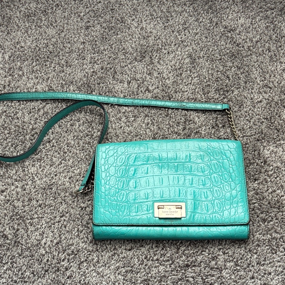 Kate Spade Turquoise Croc-Embossed Crossbody Bag